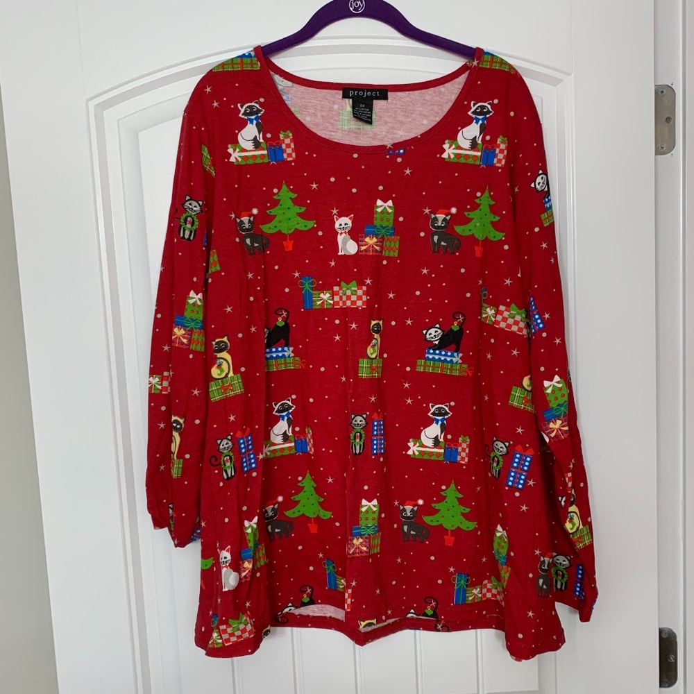 Adorable Cat Kitty Kitten Christmas Top 3/4 Sleeve